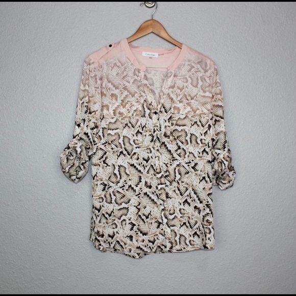 Calvin Klein Snake Print Ombre Tab Sleeve Top sz L - Picture 2 of 2